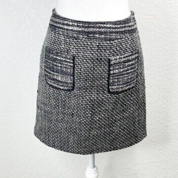 NWT-Loft Black Grey Tweed Pockets Zipper Pencil Skirt- Petite 0P - Picture 3 of 10